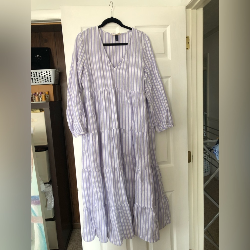 Beautiful Lavender Pinstripe Universal Threads Cotton Long Sleeve Maxi Dress